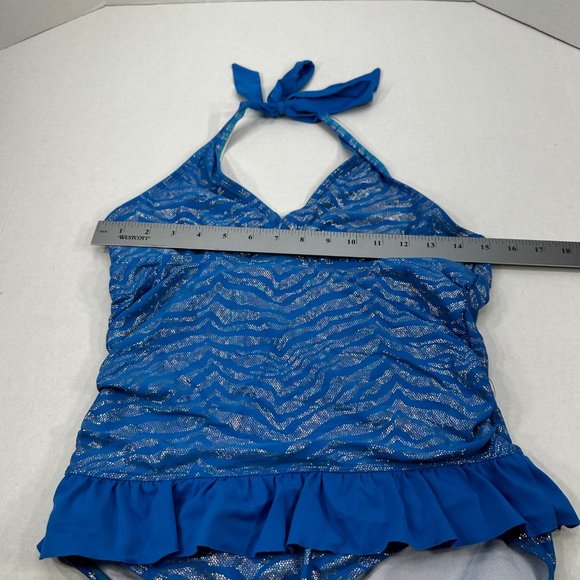 Justice Swim Girl's Size 18 One Piece Swim Suit Tie Neck Blue Preowned - Picture 6 of 11
